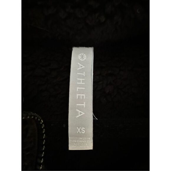 Athleta Pullover Womens XS Black Deep Pile Fleece 1/4 Zip Preppy Drawstring - Picture 5 of 9